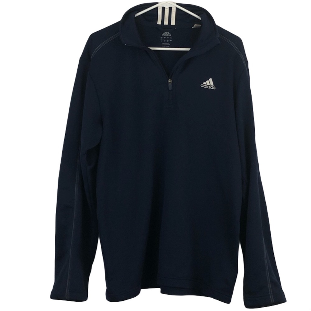 VTG 90s Adidas Classic Blue White Stripe 1/4 Zip Track Jacket Pullover Large